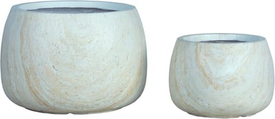 PTMD Amilee Beige GRC Marble Look Pot Round Set Of 2