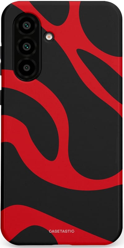 Casetastic hoesje geschikt voor Samsung Galaxy A36 / Samsung Galaxy A56 - Dubbellaagse bescherming - Vurige Zwarte Lava Stroom - Fashion Case - Zwart Rood