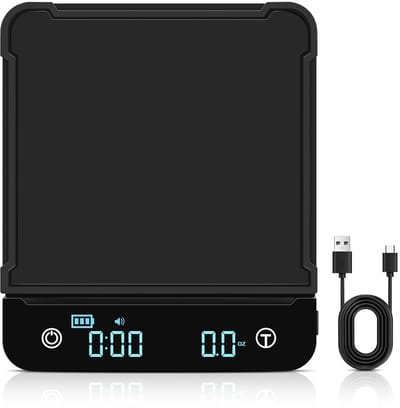 Digitale koffieweegschaal met timer, 0,1 g/3 kg, nauwkeurige elektronische keukenweegschaal, espressoweegschaal, multifunctioneel, voedselweegschaal, tarra-functie