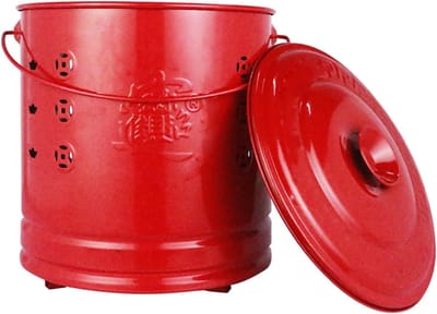 Vuurkorf Metaal - Verbrandingsvat Tuinafval - Buiten Verwarmen - Inclusief Deksel - 30 cm Hoog - Rood