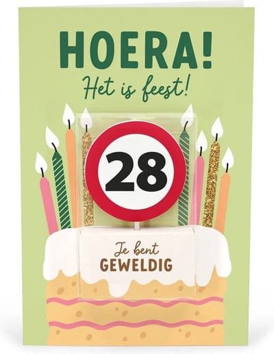 Verjaardagskaart met kaars | 28 jaar | Je bent geweldig