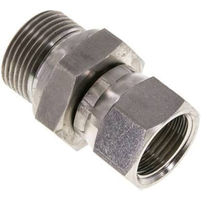 JIC  Verloopnippel UNF 7/8''-14'' Binnendraad X G3/4'' Buitendraad Verstelbaar RVS 250bar