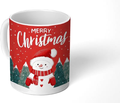 Mok - Koffiemok - Kerstgroet - Sneeuw - Rood - Mokken - 350 ML - Beker - Koffiemokken - Theemok