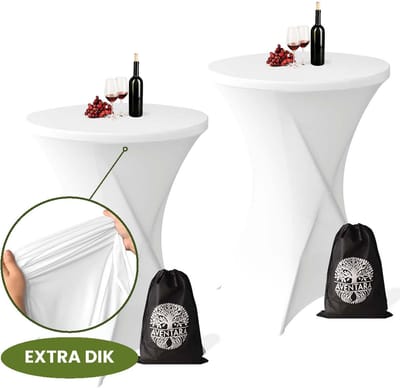 Statafelrok Wit x 2 – ∅80-85 x 110 cm – Premium Stretch Stof – Extra Dikke Kras- en Kreukvrije Hoes – Statafelhoes Inclusief Opbergtas – Sta Tafelrok voor Statafel - Statafelrokken Geschikt voor Horeca, Recepties en Evenementen
