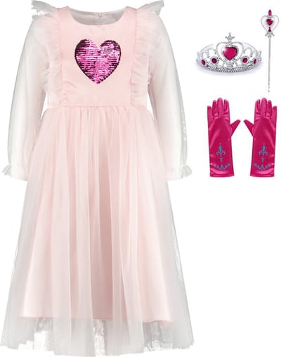 Het Betere Merk prinsessenjurk meisje - verkleedjurk - Elfje - Engel Vleugels - Feestjurk meisje - maat 98 (100) - Kerstjurk - Tiara - Toverstaf