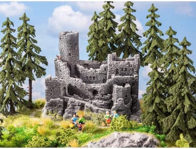 Kasteelruïne Model - Miniatuur Gebouw - Modelbouw Scenery - Gedetailleerd Ontwerp - 15x10x12cm - Gekleurd