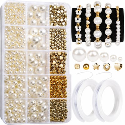 Parelkralen voor armbanden, 720 stuks armbandenmaakset voor volwassenen, armbandenkralensets, kleine parelkralen en gouden kralen voor armbanden, sieradenmaakset