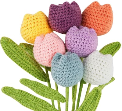 Dailygoods - Kunsttulpen - Gehaakte bloemen - Handgemaakt boeket - Zachte garen - Huisdecoratie - Bruiloft en cadeau - 7 stuks