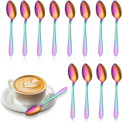 Kleurrijke RVS Theelepels Set van 12 Stuks - Titanium Coating, Handgepolijst, Ideaal voor Koffie en Desserts, Perfecte Bestekset voor Feestjes en Speciale Gelegenheden