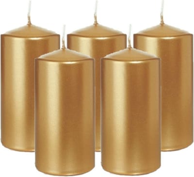 Trend Candles Cilinderkaars/stompkaars - 5x - goud - 6 x 12 cm - 40 branduren - horeca kaarsen