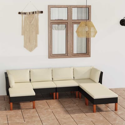 vidaXL - 7-delige - Loungeset - met - kussens - poly - rattan - zwart