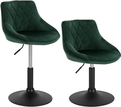 Luxe Barkurk Delvia - Industrial - Donkergroen - Barkrukken set van 2 - Barstoel Kruk - Barstoelen met rugleuning - Keukenstoel - In hoogte verstelbaar - Velvet