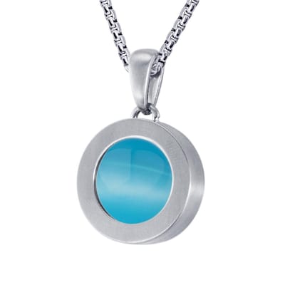 Quiges 12mm Mini Munt Hanger Zilverkleurig RVS Mat met Cateye Blauw Munt en Ketting Ankerketting 42-46cm - SLSHS478