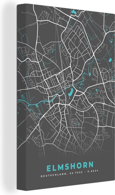 Canvas Schilderij Stadskaart – Elmshorn – Duitsland – Plattegrond – Kaart - 20x30 cm - Wanddecoratie