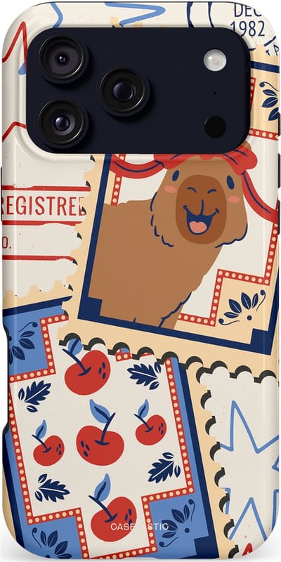 Casetastic hoesje geschikt voor Apple iPhone 17 Pro Max - MagSafe - Dubbellaagse bescherming - Kerst Capibara Post van de Noordpool - Fashion Case - Lichtgrijs Zand Terracotta