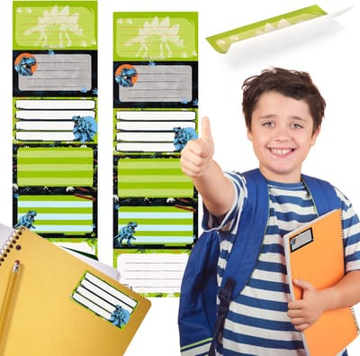 Dinosaurus Notitieboek Stickers, Schoolboek Naam Stickers, Zelfklevende Stickers SET VAN 12 STICKERS