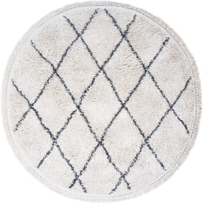 Vloerkleed Souk Cream Rond ø80 cm - Hoogpolig Vloerkleed – Berber / Bohemian Design