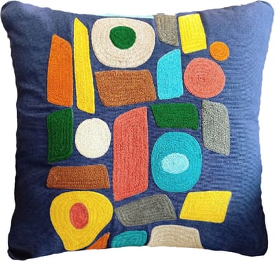 | Kussenhoes 45 X 45 cm | Kussensloop | Cushion Cover | Geborduurde kussenhoes | Katoen | Marineblauw | Met rits | Wonen | Woonaccessoires | Sierkussenhoes