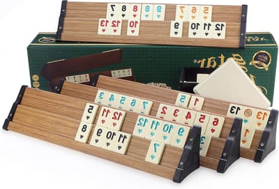 Houten Rummy Set - Okey Spel - Gezinsspel Avonden - Melamine Stenen - XX-Large - Bruin