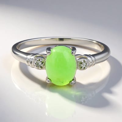 Cavill - Zilveren Ring 925 Sterling met Keizerlijk Chrysopraas 0,75 ct en Witte Topaas 0,01 ct - Ovaal Cabochon - Elegant Groen Sieraad - Maat 17