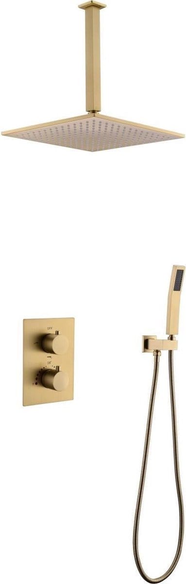 Mawialux thermostatische inbouw regendoucheset - Vierkant - Pointer Geborsteld Goud