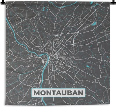 Wandkleed - Wanddoek - Montauban - Frankrijk - Plattegrond - Kaart - Stadskaart - 180x180 cm - Wandtapijt