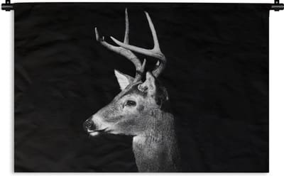 Wandkleed - Wanddoek - Hert - Portret - Zwart Wit - 150x100 cm - Wandtapijt