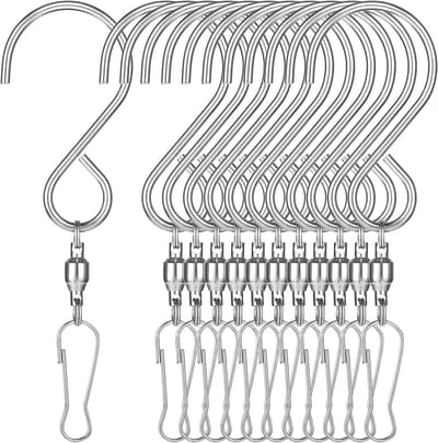 12 stuks - Windspinner Draaibare haak - Clip voor het ophangen van planten - 360 graden dubbele windzakclip Kettinghaak - Vogelvoederhuis Plantenbakmand Vogelbadbel Kristallen Twister