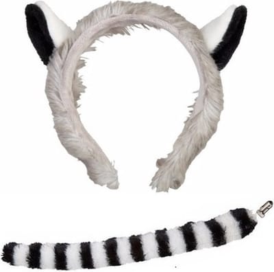 Dieren verkleed setje - Ringstaart Maki Aap - voor kinderen - Oren en een staart - Carnaval - verkleden