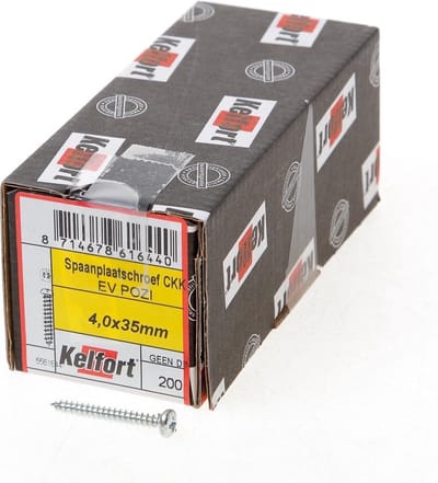 Kelfort Spaanplaatschroef cilinderkop verzinkt pozidriv voldraad 4x35mm (per 200 stuks)