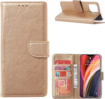 Cityhoesje - iPhone 14 Plus-15 Plus - Bookcase incl. Pasjeshouder - Goud