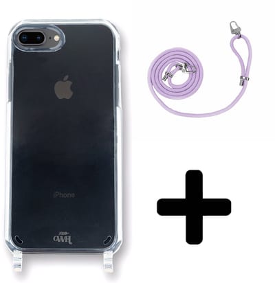 xoxo Wildhearts siliconen hoesje - Geschikt voor iPhone 7/8 Plus - Telefoonhoesje - Hoesje met koord - telefoonkoord - Transparant hoesje - Paarse koord
