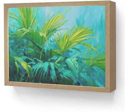 Wandlamp 40x30 cm - Oplaadbaar - Bladeren - Groen - Schilderij - Abstract - Wandlampen binnen woonkamer - Slaapkamer lamp - Decoratieve nachtlamp - Vloerlamp draadloos