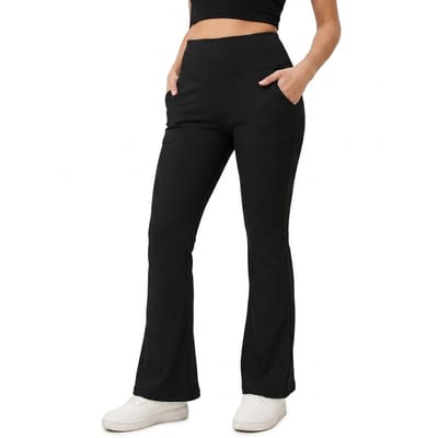 Zwarte fitnessbroek dames maat S hoge taille flare legging sportbroek met zakken stretch yoga broek bootcut trainingsbroek