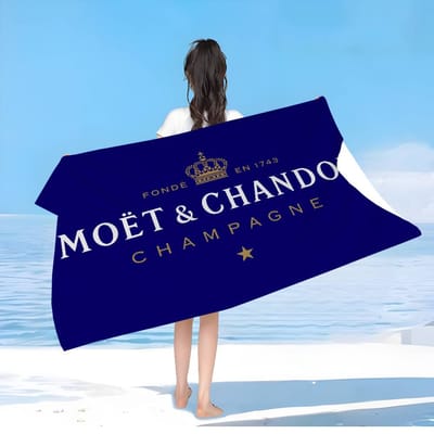 Frans Champagnemerk Moet & Chandon Grote Microvezel Strandlakens Sneldrogende Handdoeken Zwembad Handdoek Voor Reizen Zwembad Yoga W95*H153(CM)