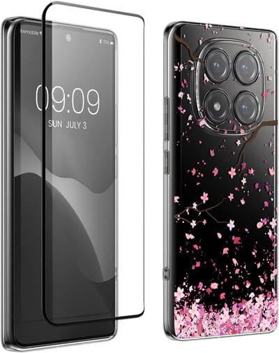 kwmobile telefoonhoesje geschikt voor Xiaomi Redmi Note 14 Pro 4G hoes - Telefoonhoesje voor smartphone - Telefoon cover - Met glazen schermbeschermer - Kersenbloesembladeren design