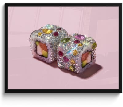 Poster in lijst - Fotolijst 80x60 cm - Posters - Sushi - Rolletjes - Steentjes - Kleurrijk - Posterlijst zwart - Decoratie - Wanddecoratie woonkamer - Muurdecoratie slaapkamer