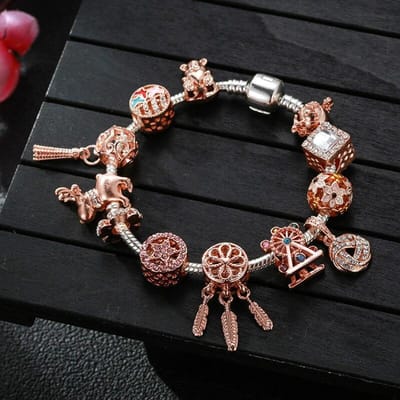 Nieuwe Trendy Armbanden Voor Vrouwen Rosegoud Dromenvanger Holle Zirkoon Windmolen Bedel Kristallen Sieraden Armband DIY Cadeau 20cm black