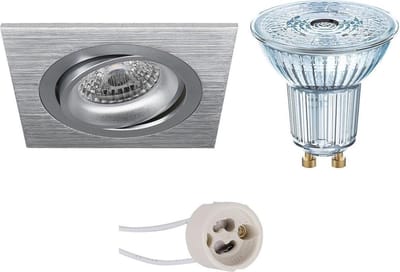 LED Spot Set - LEDVANCE Parathom PAR16 940 36D - Pragmi Borny Pro - GU10 Fitting - Dimbaar - Inbouw Vierkant - Mat Zilver - 3.4W - Natuurlijk Wit 4000K - Kantelbaar - 92mm