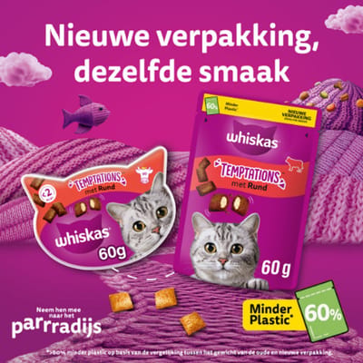 Whiskas Kattensnacks - Temptations Snoepjes - Rund - 8x60g