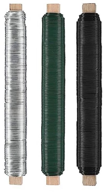Bloemendraad knutseldraad set - 3 stuks wikkeldraad 0,65 mm x 38 m - Groen Zilver Zwart