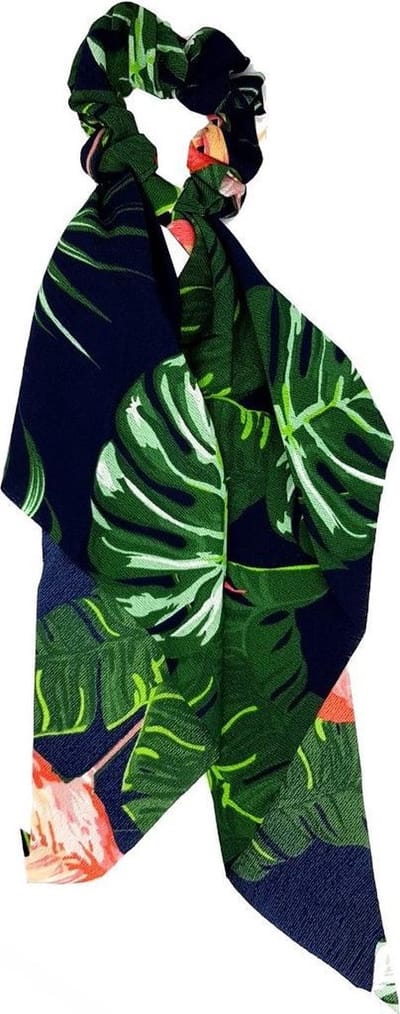 Haarsoires Haarelastiek Scrunchie – Jungle Print – 30cm Linten – Dunne Stof – Groen Blauw - Haarkrinkel - Haar Elastiek met Stof - Zacht & Haarvriendelijk