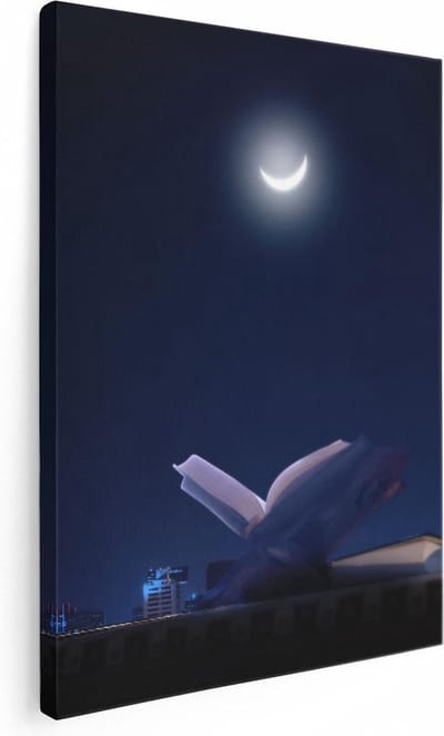 Artaza Canvas Schilderij Islamitische Wanddecoratie - 30x40 cm - Klein - Muurdecoratie Koran - Decoratie Skyline Nacht - Kamer Accessoires Maan