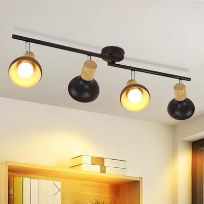 Glitzerlife - Plafondspot Plafondlamp - vintage industrieel - opbouwspots - 4xE14 fitting - draaibaar 350° en kantelbaar 90° - ijzer - Ø70cm - zwart