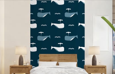 Behang - Fotobehang Patronen - Walvis - Water - Kindje - Jongens - Kinderen - Kids - Breedte 140 cm x hoogte 220 cm