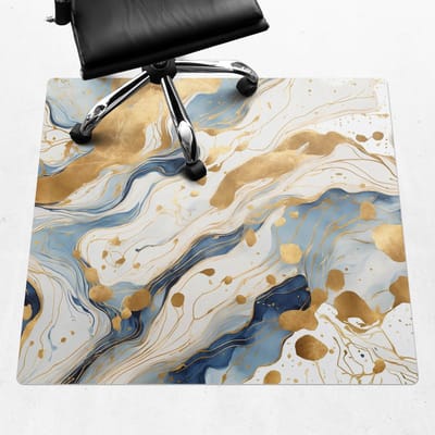 Wallfluent - Vloerbeschermer Abstracte Golven - 100x100 cm - Blauw Vloerbeschermer Bureaustoelmat - Vierkant - Vloerbeschermer Tapijt-Stoel Mat-Werkplekdecoraties - Organisch marmerpatroon