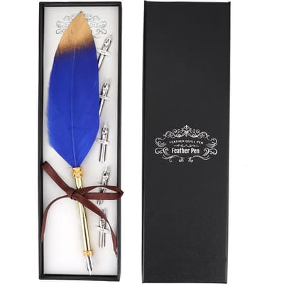 Kit Stylo Plume Style Classique Rétro Métal Stylo Calligraphique Boîte Cadeau pour ÉtudiantBleu bleu