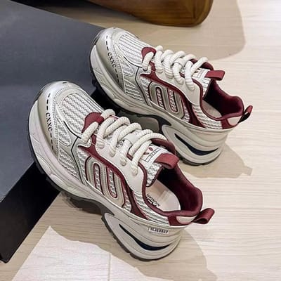 Chaussures de sport à plateforme pour femmes, chaussures de course polyvalentes, respirantes et décontractées en maille, pour l'automne 40 bordeaux