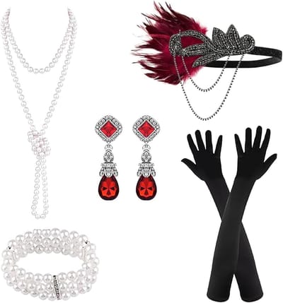 Stijlvol 1920s Kostuum Accessoire Set voor Vrouwen, Flapper Hoofdband, Sieraden en Handschoenen voor Feestjes en Themadiners