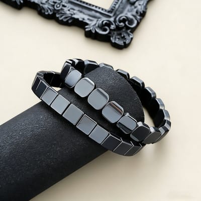 Helin life Zwarte galsteen blokjesarmband voor heren -Minimalistische- stijlvolle magnetische armband met een uniek design-veelzijdig en trendy herenaccessoire-stijlvol en veelzijdig- kralenarmband voor koppels-zakelijke accessoires voor mannen